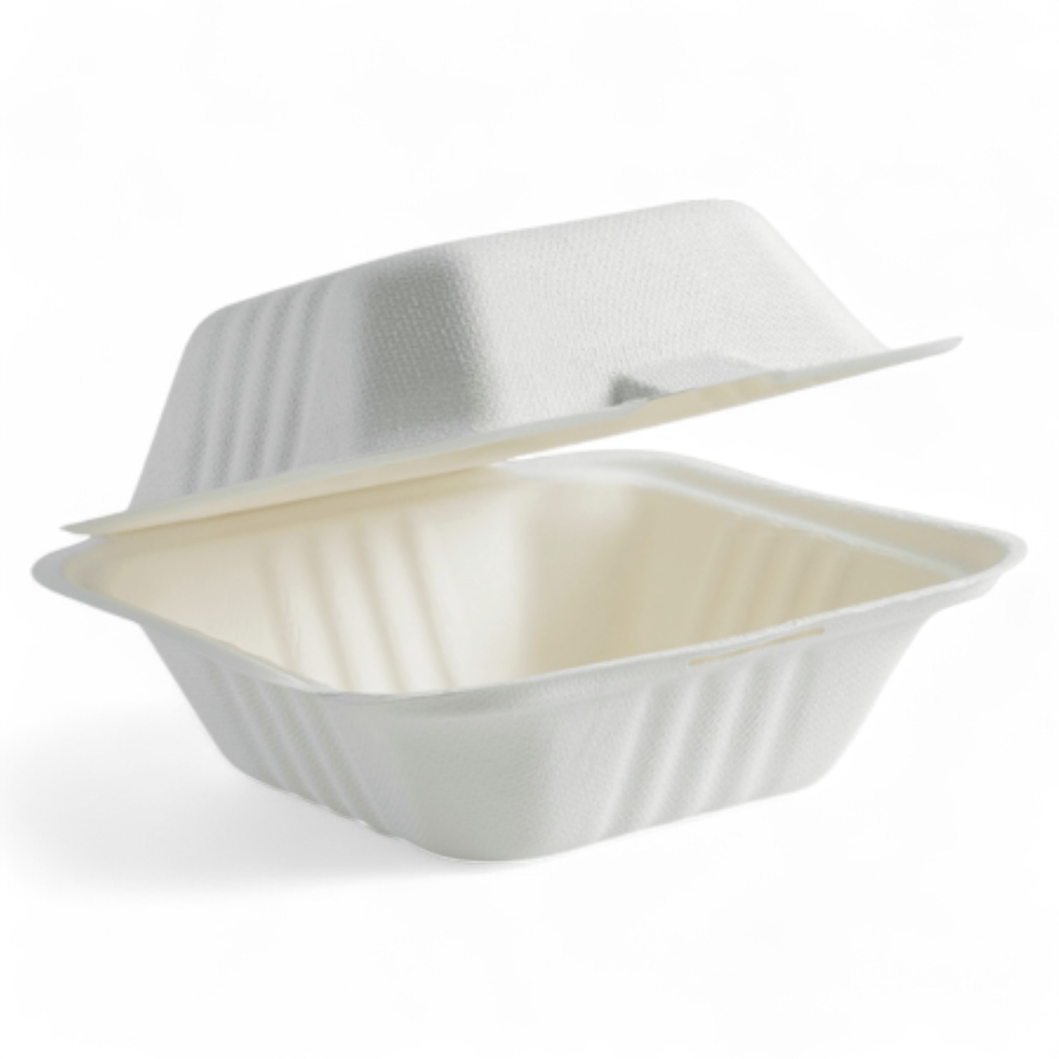 Bagasse White Clamshell Boxes 6'' x 6
