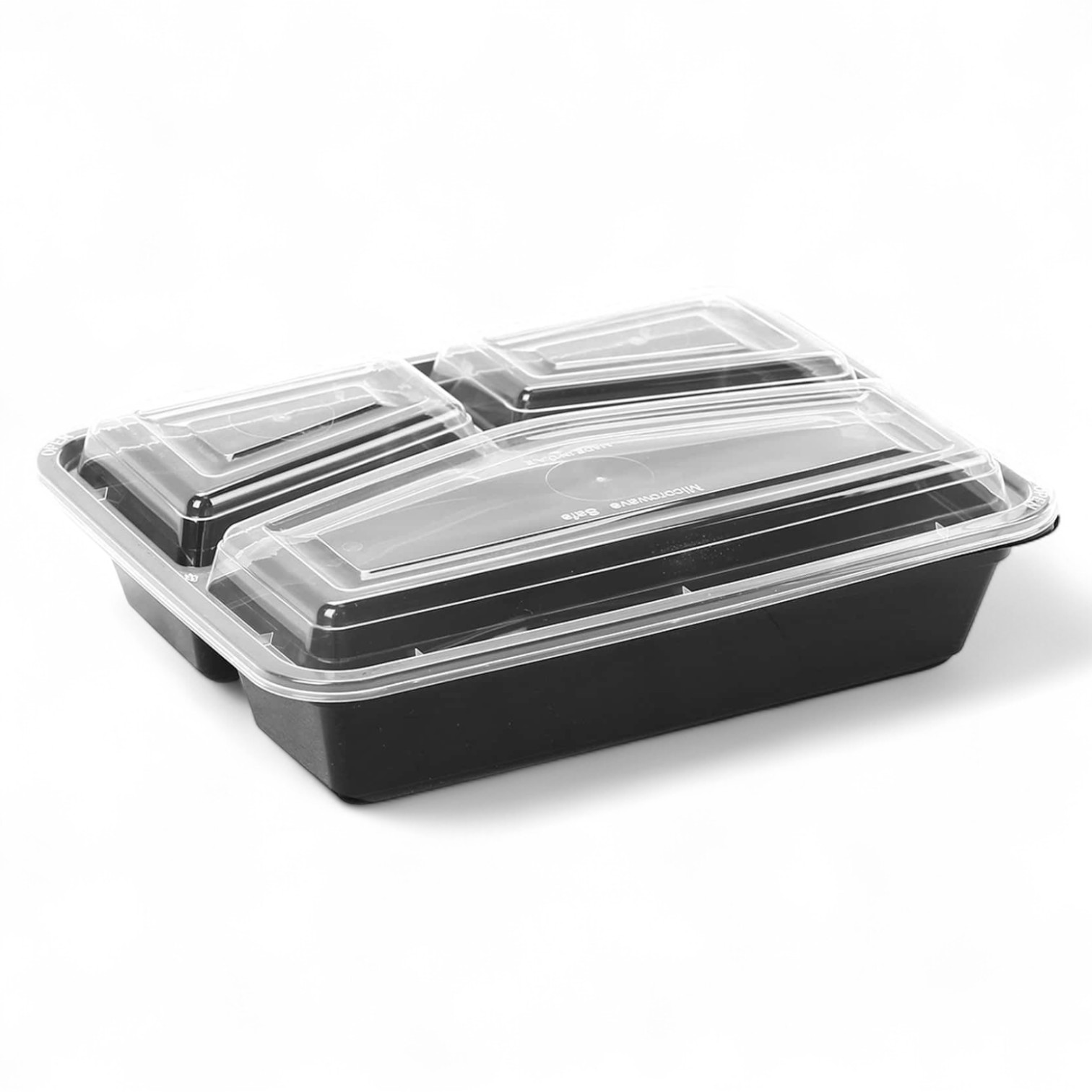 Microwave Cont Rectangular PP (229x175x60mm)Black Base 3comp+Lid