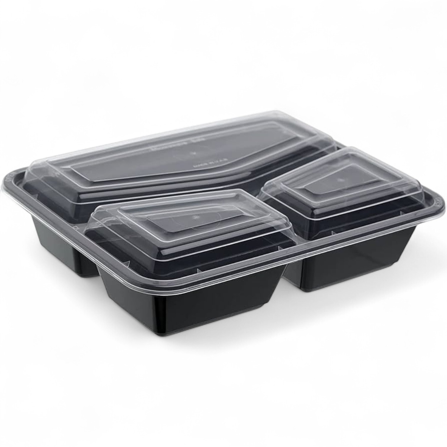 Microwave Cont Rectangular PP (229x175x60mm)Black Base 3comp+Lid