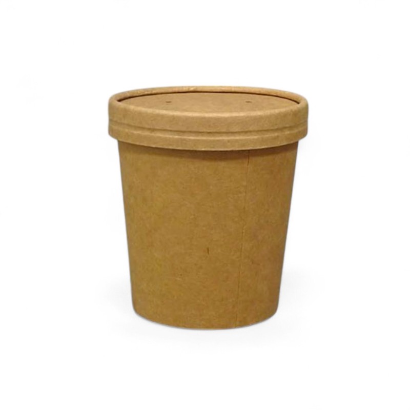 Kraft Paper Soup Container & Lid Combo