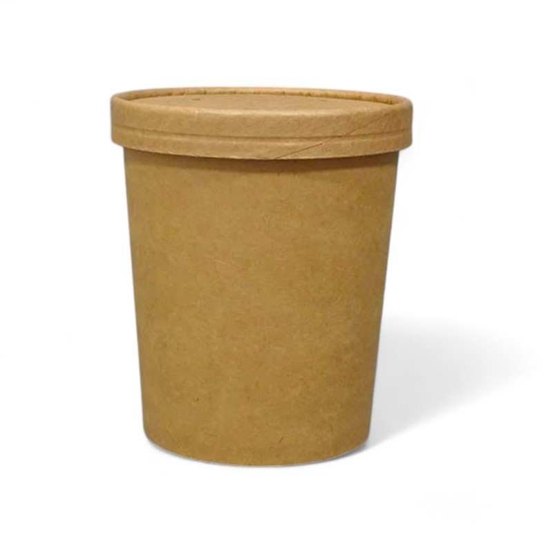 Kraft Paper Soup Container & Lid Combo