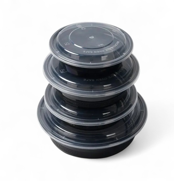 3 Sizes- Black Round Bowl+ Lid